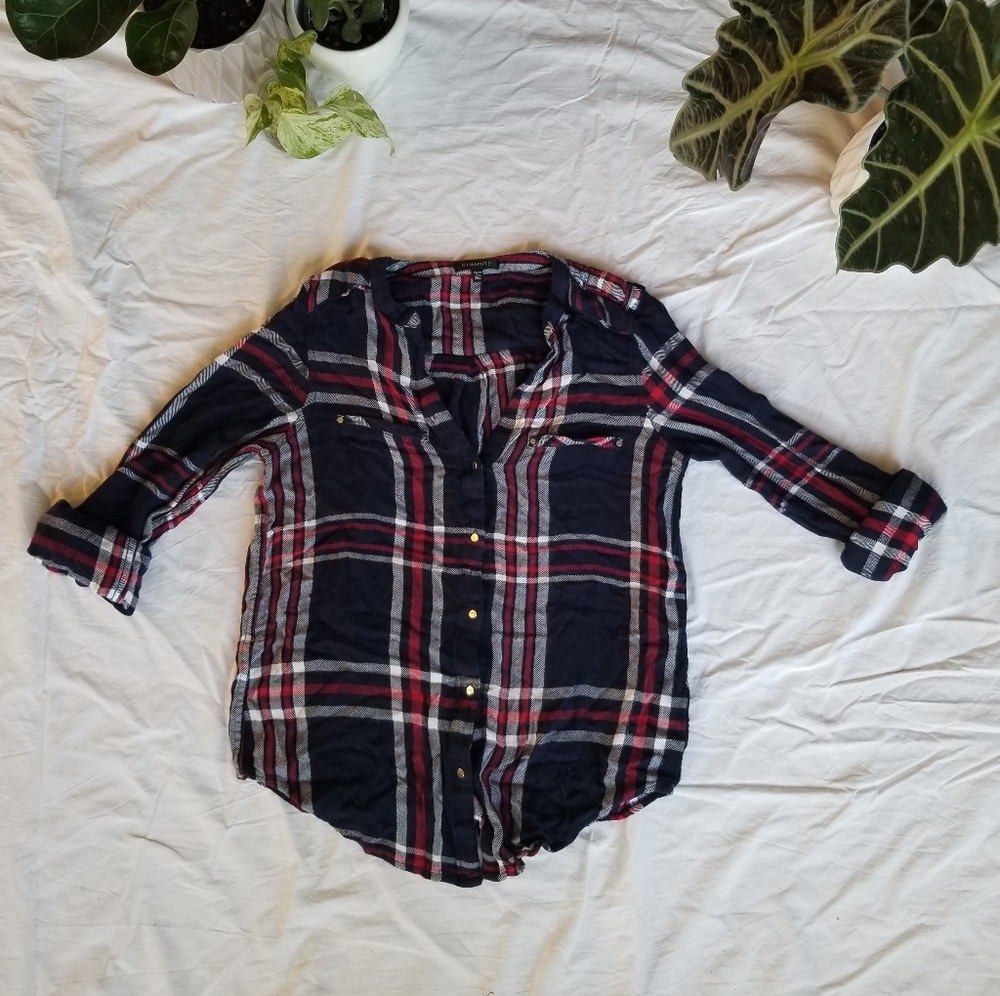Dynamite plaid 3/4 sleeve blouse